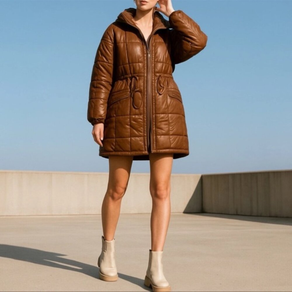 Free People Coat S Brown Movement Patricia‎ Packable Poncho Puffer Oversized